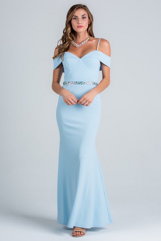blue off shoulder long dress