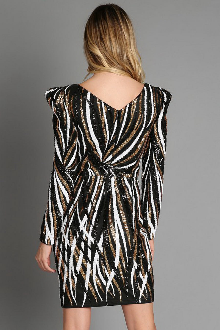 black and white sequin dress
