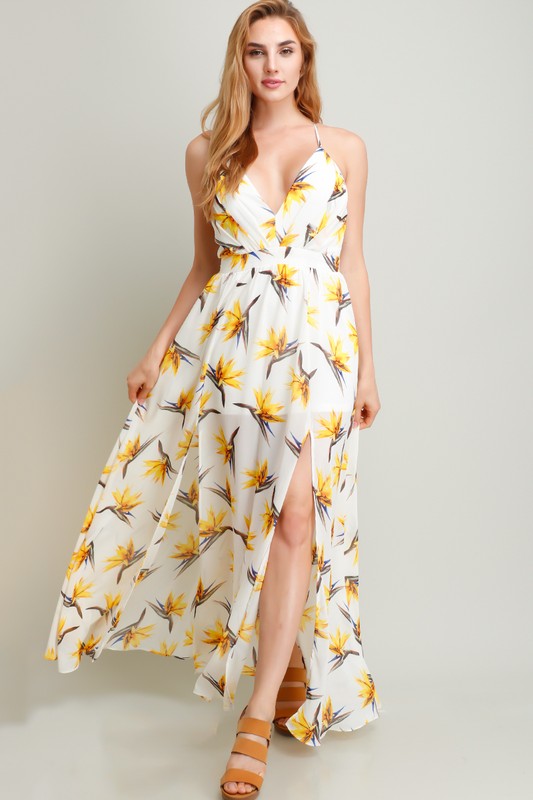 long yellow flower dress