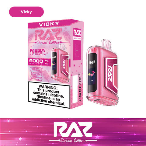New flavor of RAZ TN9000: Vicky Flavor, presented with packaging box.