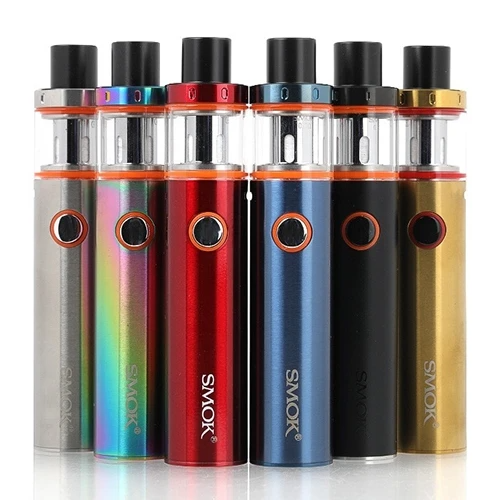 Six SMOK vape pens arranged in a row in multiple colors.