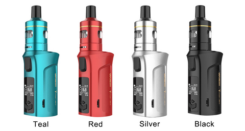 The Vaporesso Target Mini 2 displayed in blue, red, silver, and black.