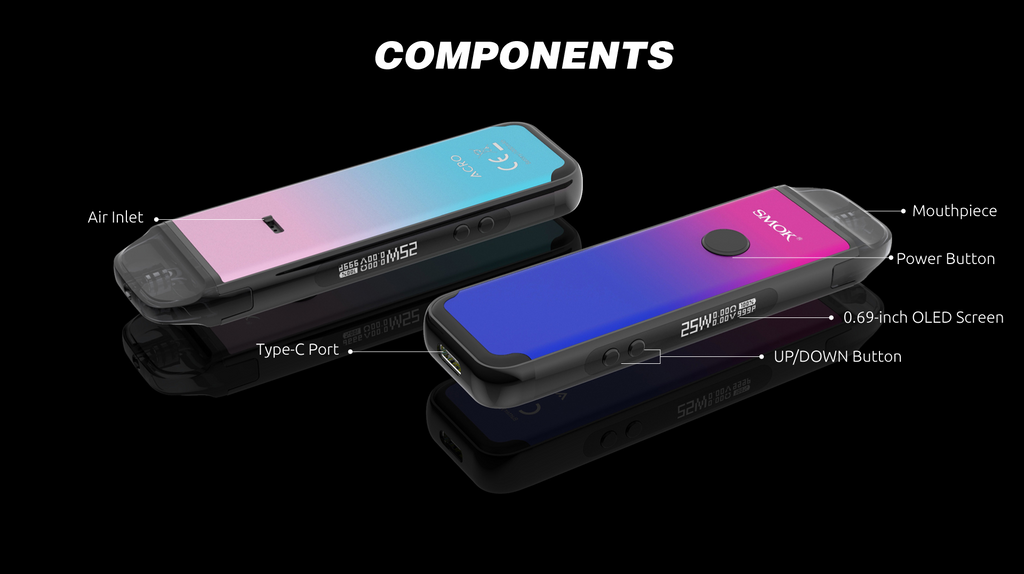 Two SMOK Acro vapes with their specifications indicated.