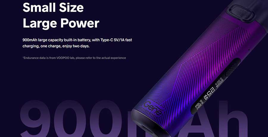 A purple pen style vape set atop a dark background with text to the left.
