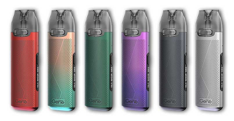 Six Voopoo vape devices displayed in a row in an array of colors.