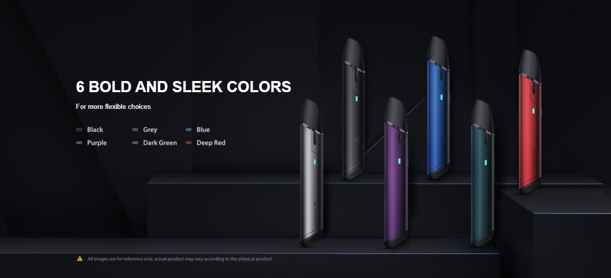 Six Vapefly pod devices displayed in different colors.