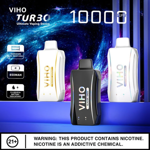 Three Viho Turbo 10000 products with accompanying product feature information text.