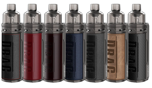 A row of several Voopoo Drag S vapes in a variety of colors.