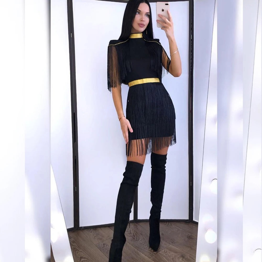 Summer Women's Bandage Tassel Fringe Mini Bodycon Party Dress - Image 7