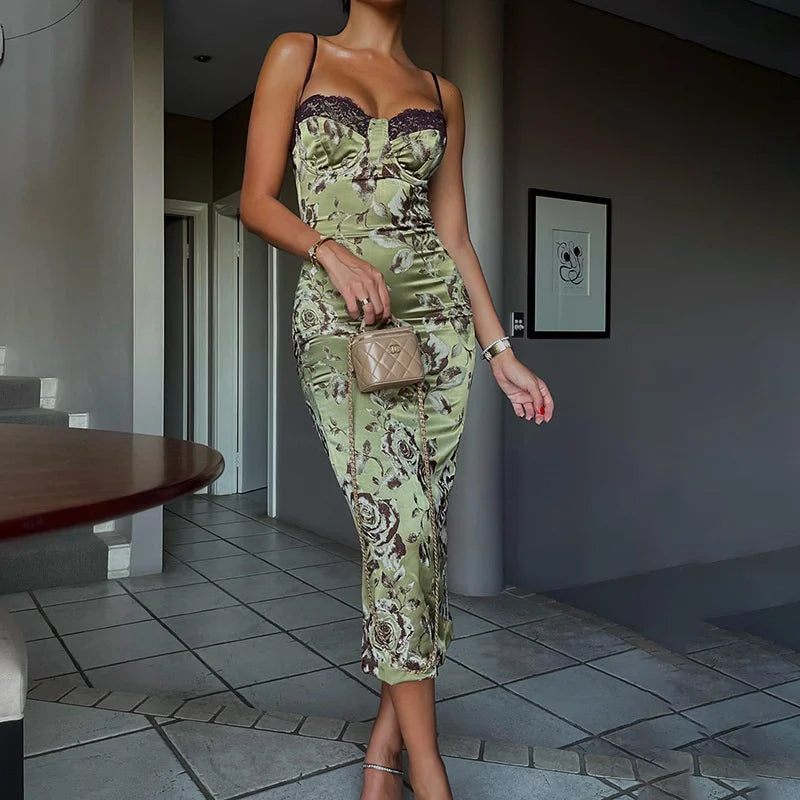 Floral Sleeveless Bodycon Midi Dress - Backless Party Robe for Women - Image 6