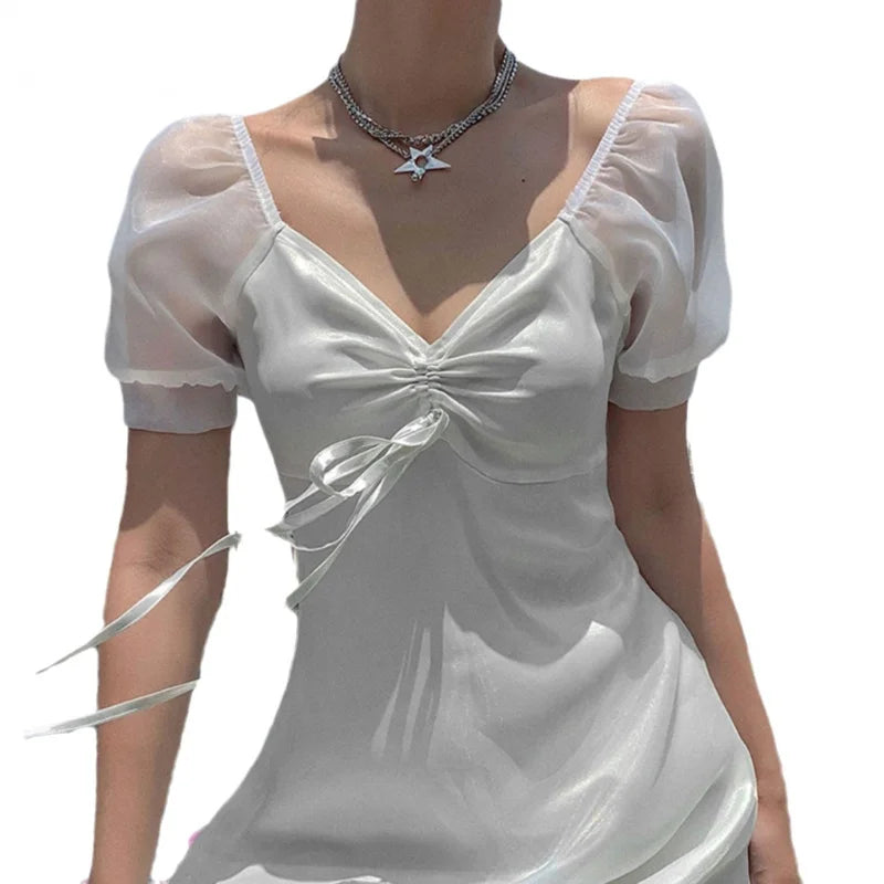 Elegant High-Waisted Princess Dress with Retro Puff Sleeves - Image 5