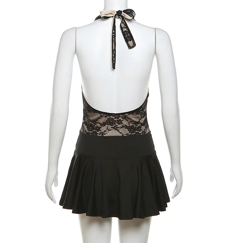 Spring Patchwork Deep V Neck Bandage Mini Dress - Image 5