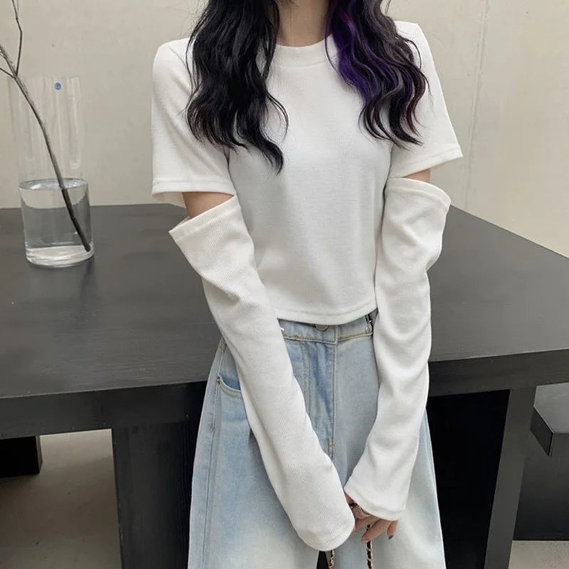 Spring Basic Hollow Out Crop Tops for Women in Gray - Image 5