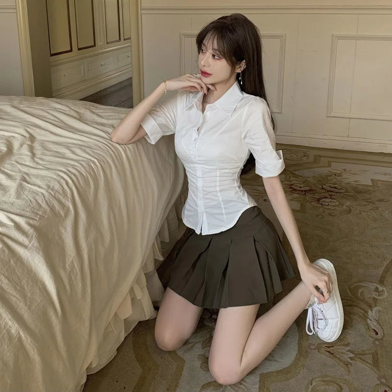 White Korean Style Short Sleeve Collar Blouse for Women - Summer Fashion - Image 6