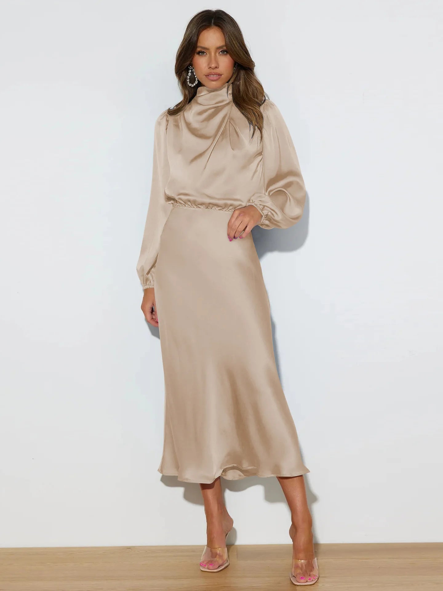 Autumn Satin Long Sleeved Evening Dress for Women_emlrt. - Image 9