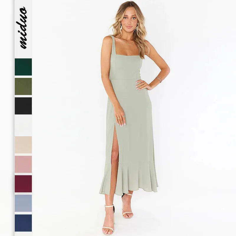 Chic Sleeveless Split Side Beach Holiday Dress for Women