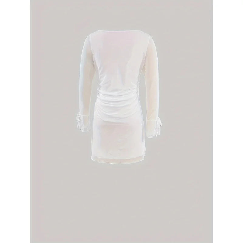 Square Neck Contrast Split Hem Dress - Ideal for Any Season - Image 5