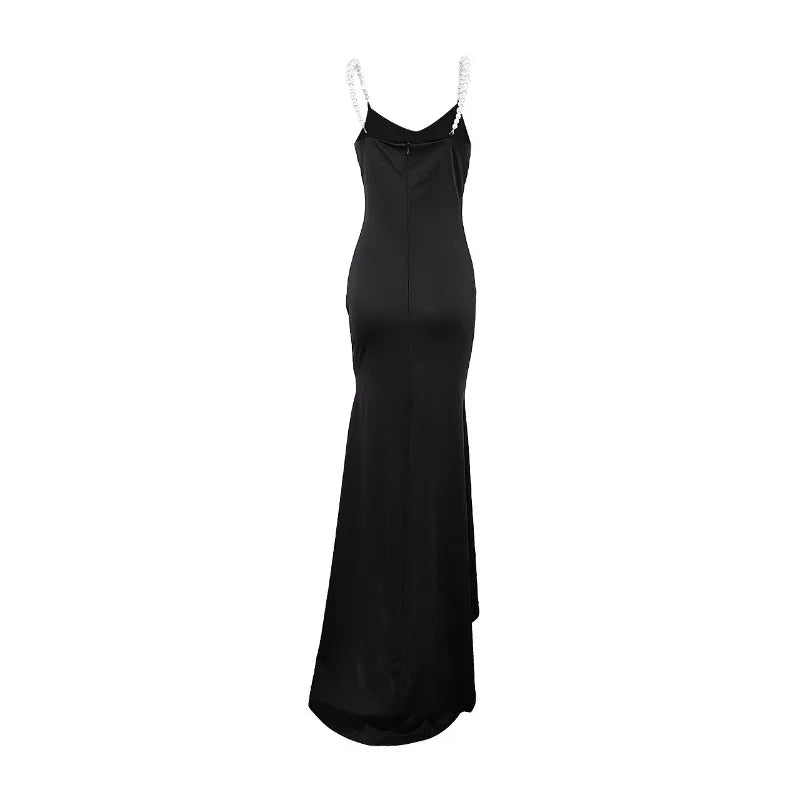 Floral Applique Pearl Spaghetti Strap Mermaid Dress: Sleeveless, Backless - Image 6