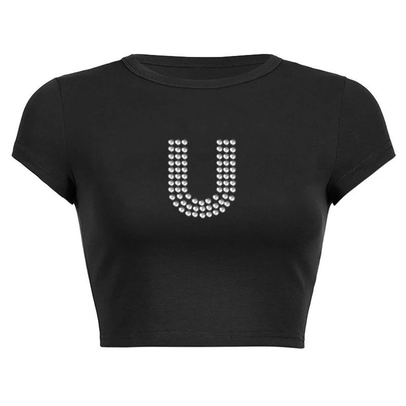 Black Gothic Punk Rhinestone Crop Tops for Women. - Image 23