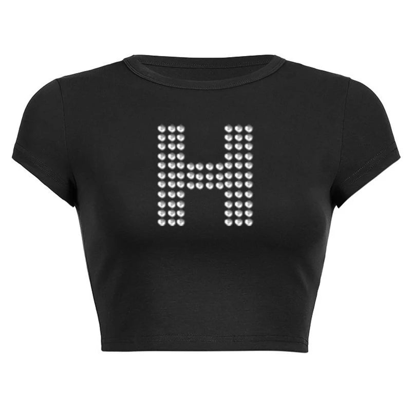 Black Gothic Punk Rhinestone Crop Tops for Women. - Image 17