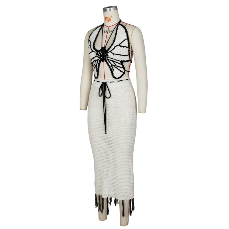 Crochet 2-Piece Dress Sets: Sexy Bandage Crop Tops Maxi Skirts - Image 6