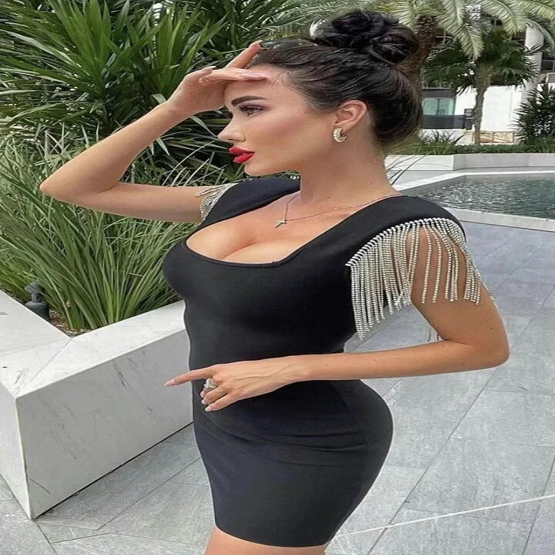 Sexy Strapless Bodycon Mini Tassel Dress for Evening Parties - Image 4
