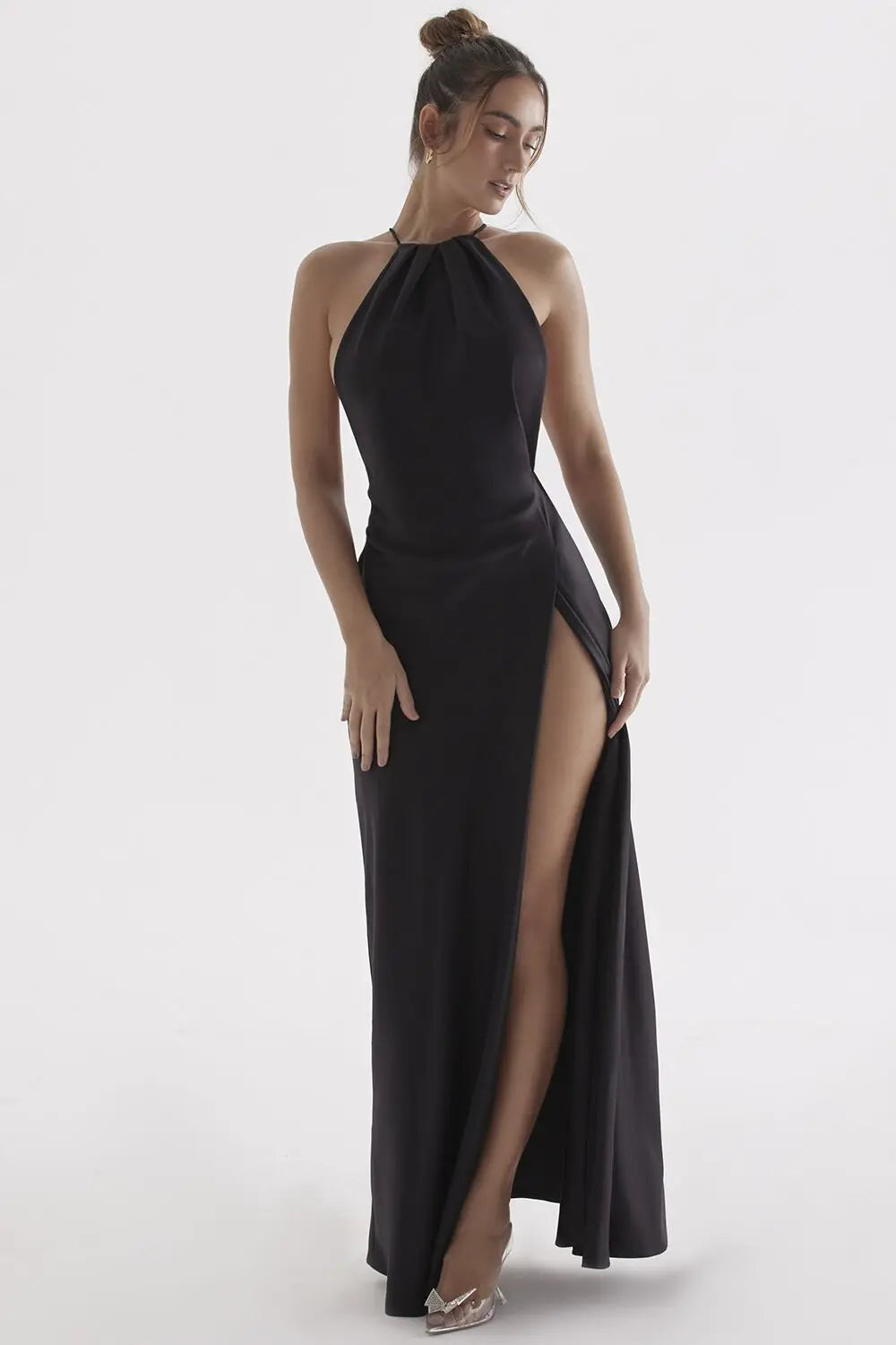 Stunning Backless Strapless Round Neck Split Bodycon Maxi Dress - Image 3