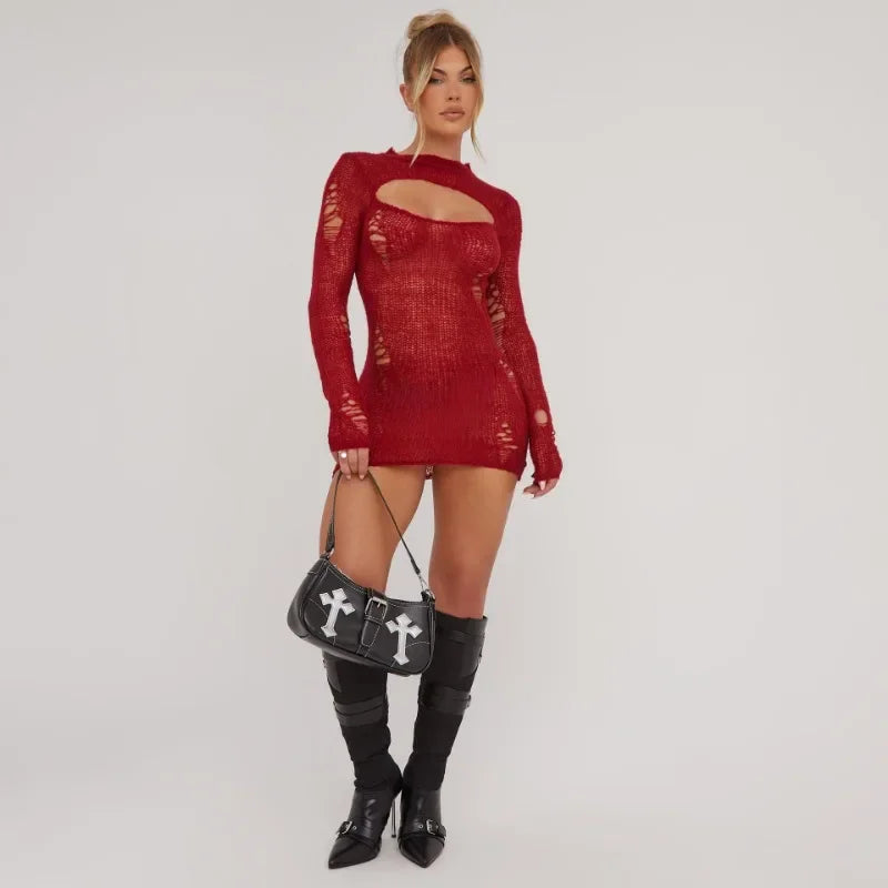 Hollow Out Bodycon Mini Dress: Sexy O Neck Streetwear - Image 4