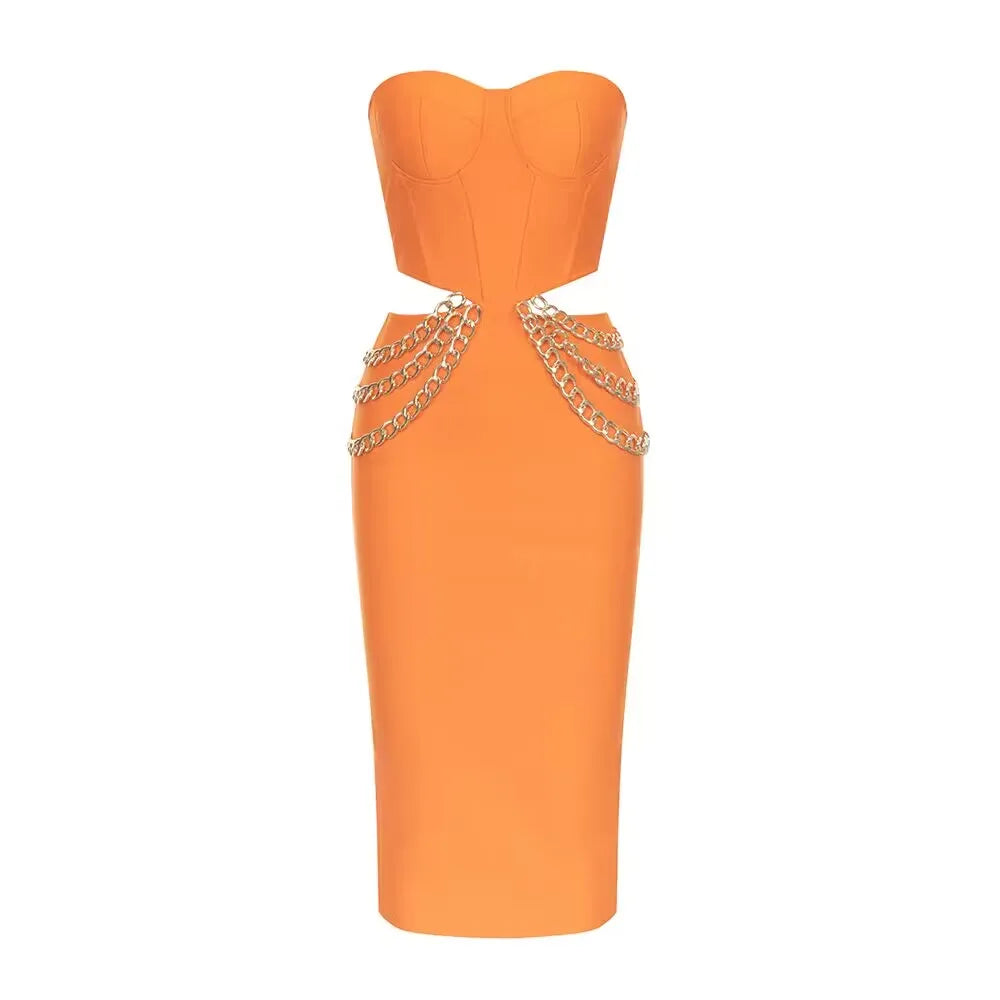 Sexy Hollow Out Strapless Sleeveless Bodycon Midi Dress for Women - Image 6
