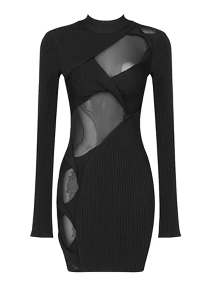 Womens Sexy Long Sleeve Black Bandage Party Dress - Image 5