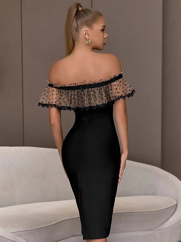 Black Shoulder Button Bodycon Midi Dress for Women Parties - Image 6
