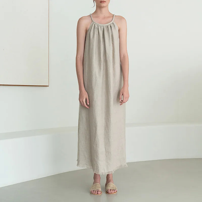 Elegant Halter Linen Dress for Summer Wedding or Holiday Party - Image 5
