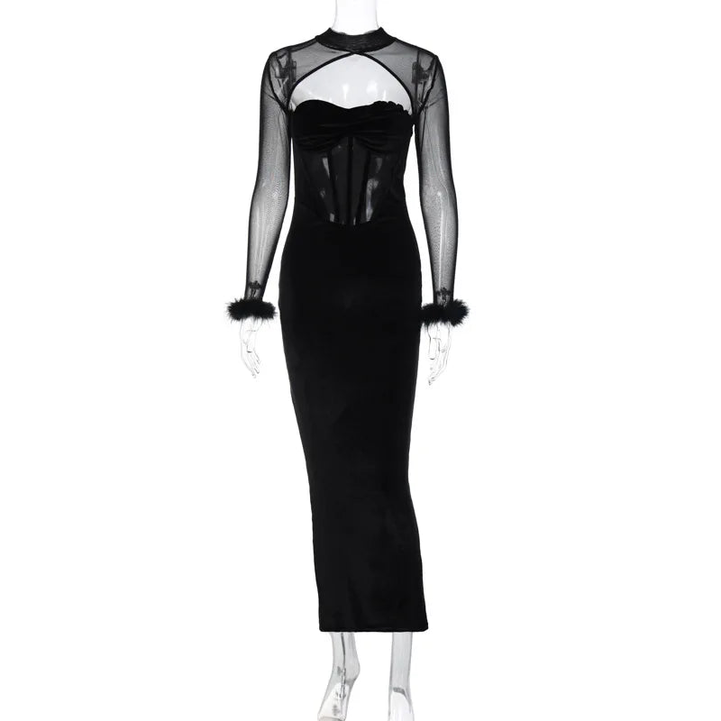 Velvet Strapless Corset Party Dress with Furry Cape - Image 4