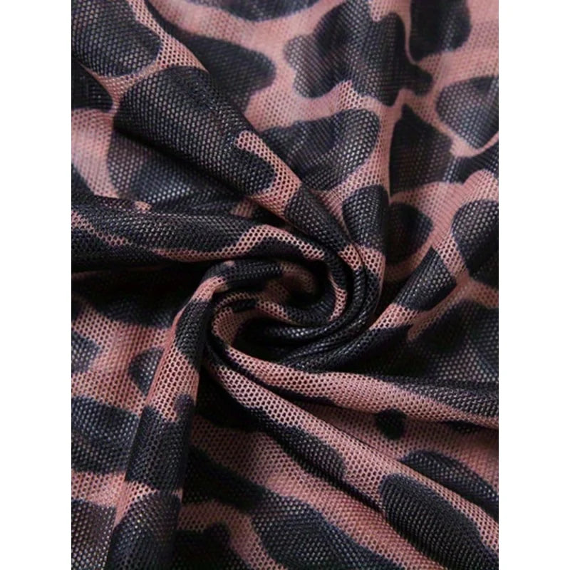 Leopard Print Bodycon Dress with Flared Sleeves, Halter Neck - Image 7