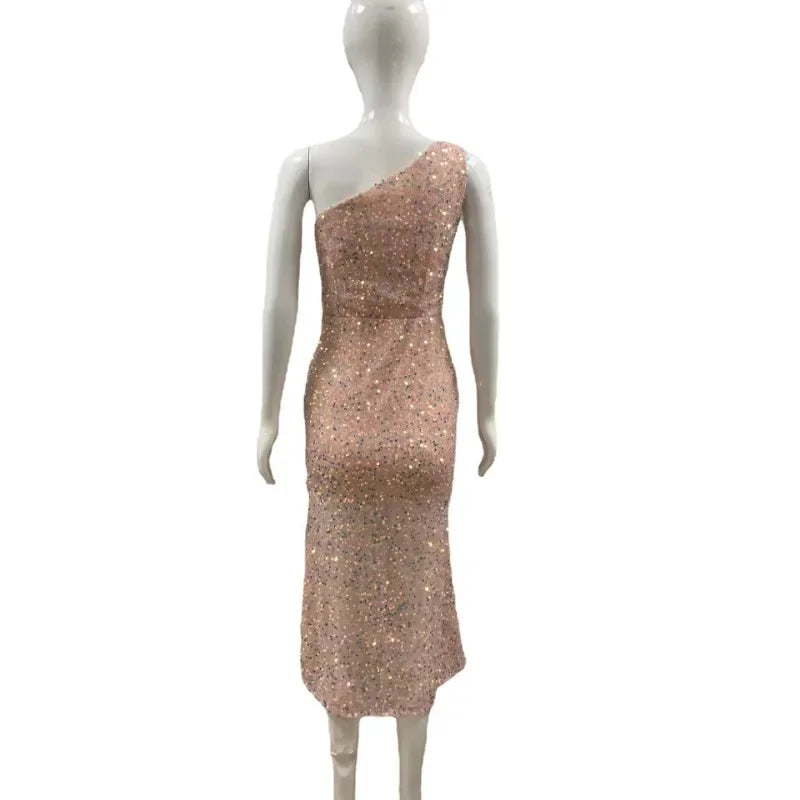 One Shoulder Sequin Bodycon Dress - Sparkling Cocktail Club Dress - Image 7
