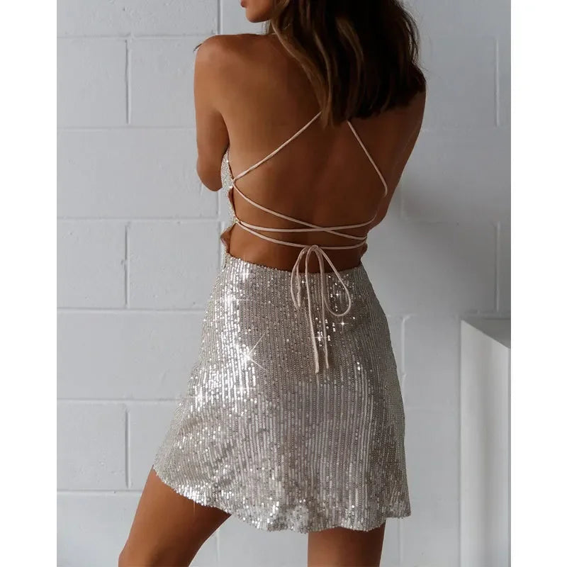 Stunning Sleeveless Sequin Mini Dress for Evening Party Nightclubs - Image 4