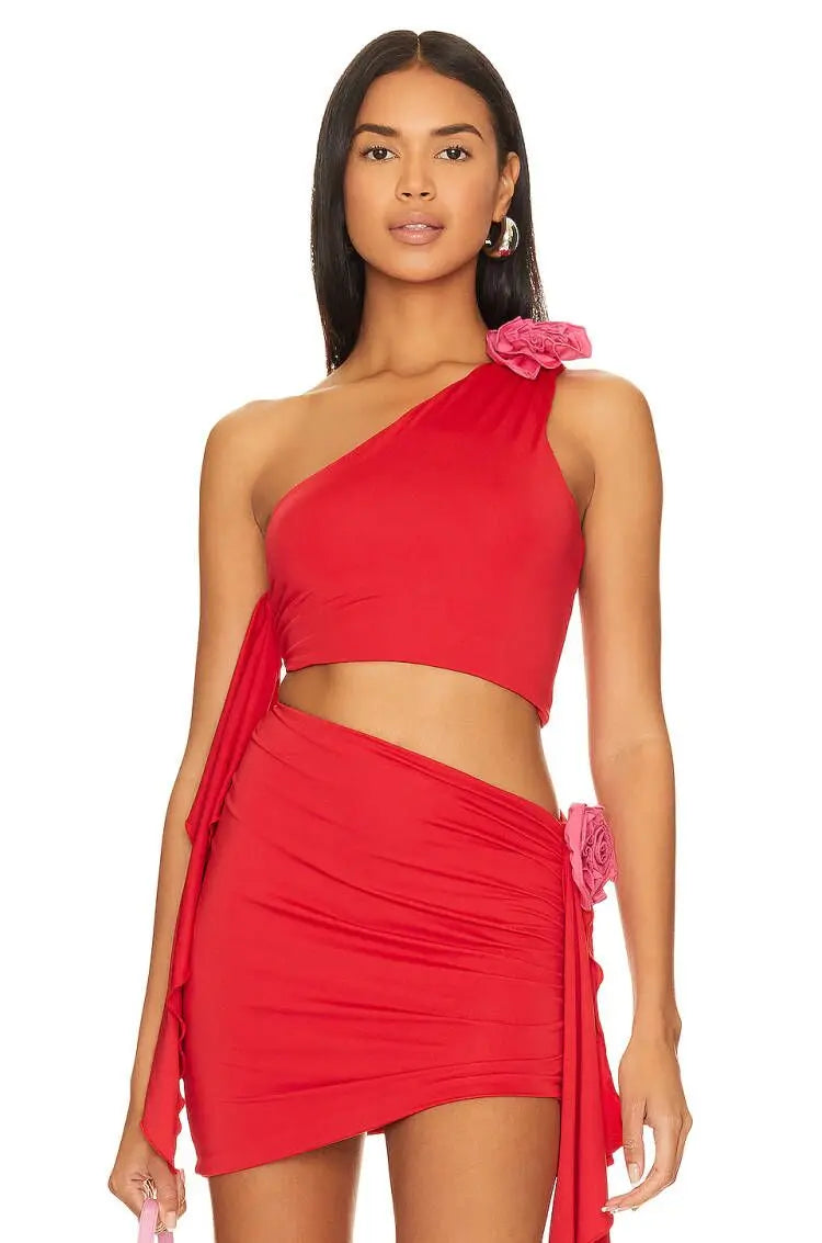 Floral One Shoulder Bodycon Dress for Women in Red - Image 4