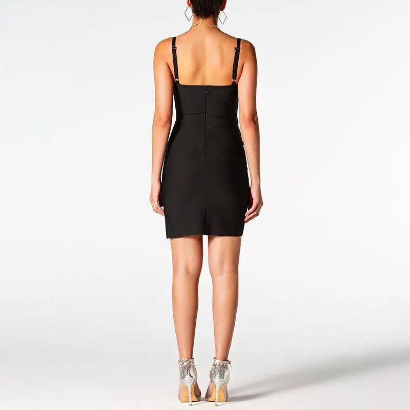 Black Hollow Out Sleeveless V-Neck Bandage Mini Dress - Image 3