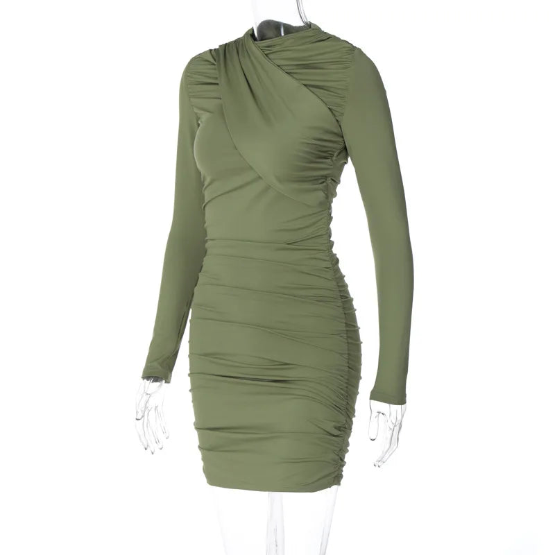 Sexy Solid Bodycon Mini Dress Women Wrapped O Neck Winter - Image 5