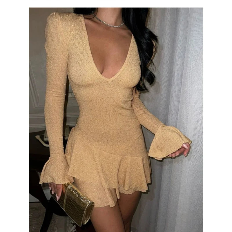 Layered Ruffle Trim Bodycon Dress for Spring and Fall Fashion - Image 3