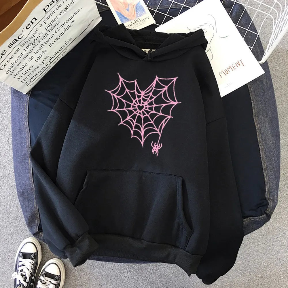 Spider Web Pullover Hoodie Shirt - Gothic Streetwear for Women - Image 5