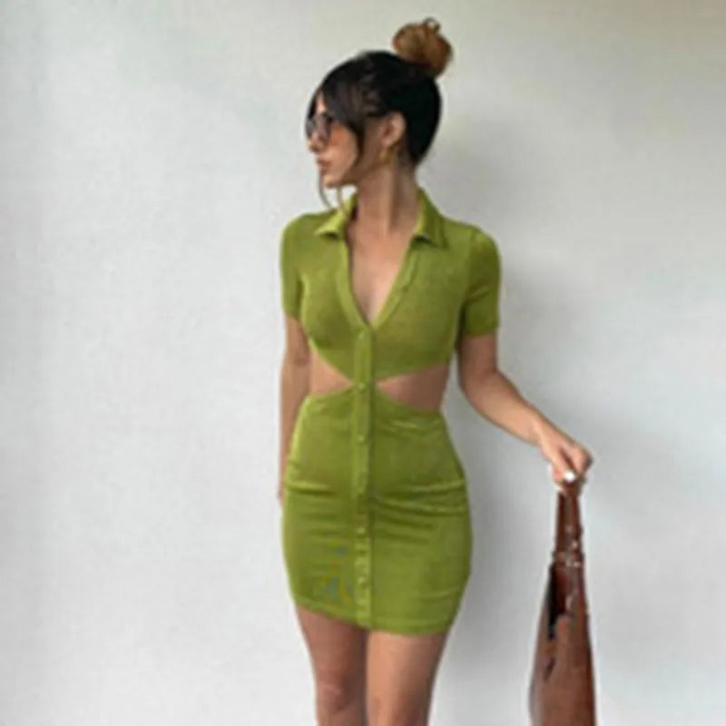 Stylish Short Sleeve Backless Bodycon Mini Dress for Women - Image 3