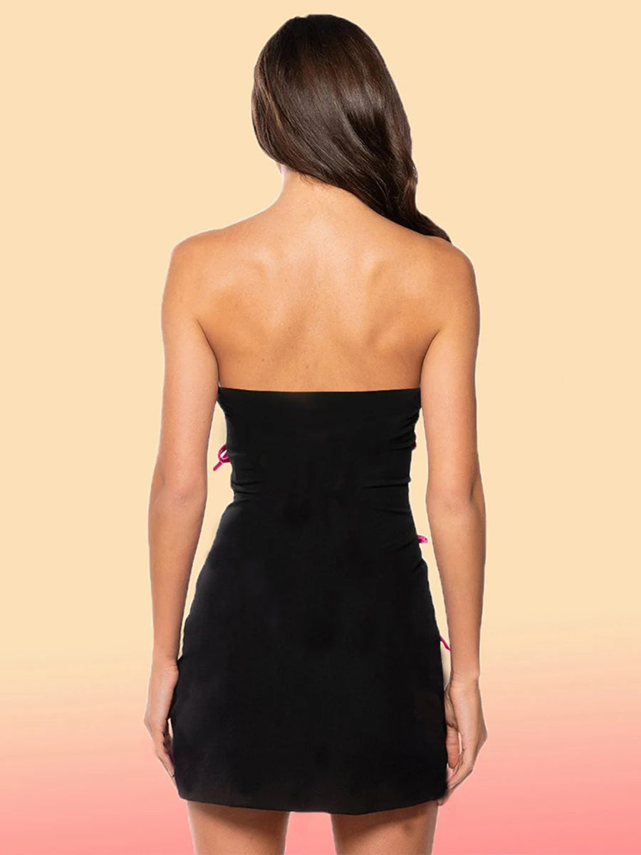 Bodycon Short Dress: Strapless Backless Contrast Color Mini Tube - Image 4