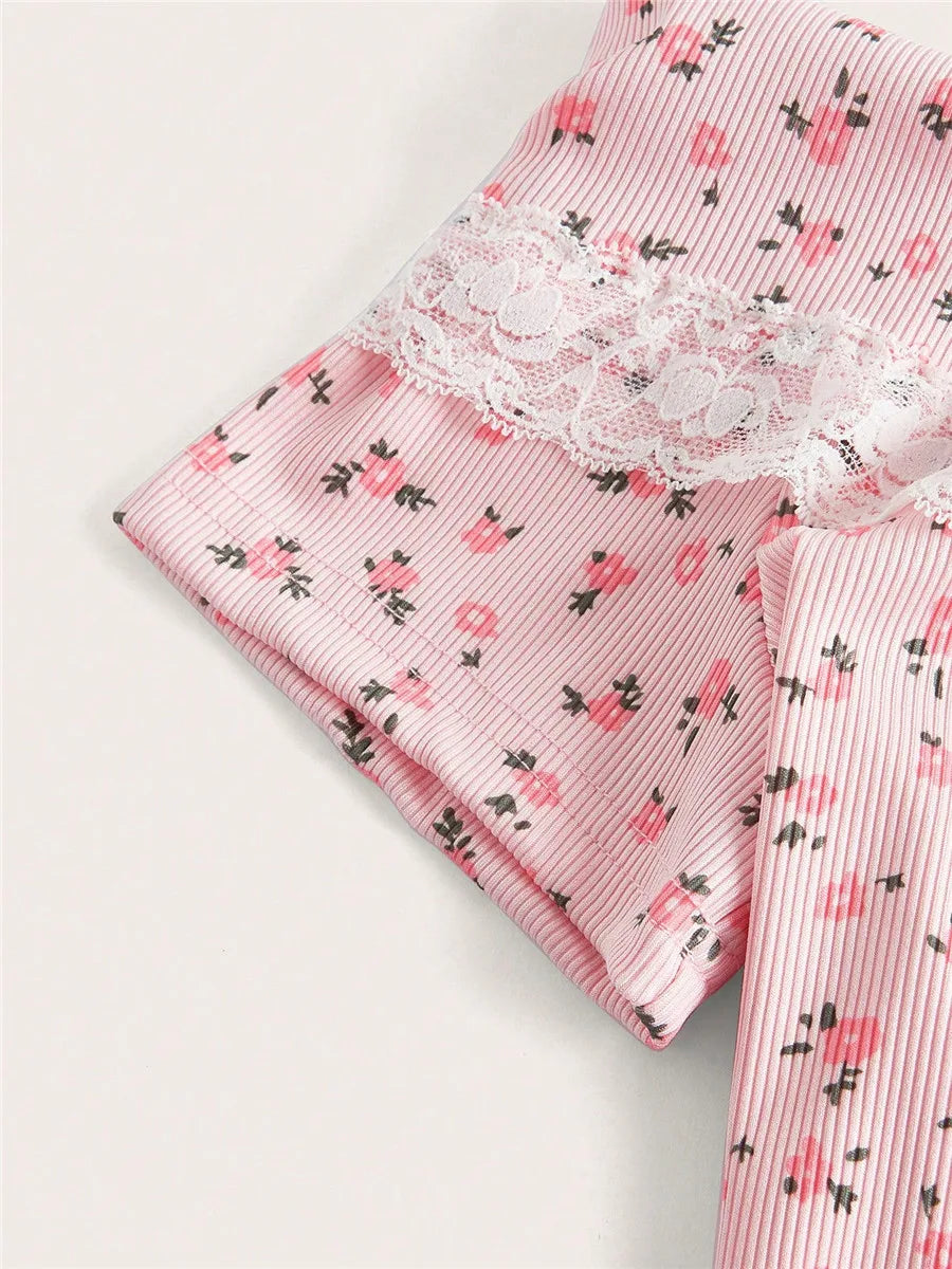 Women's Cold Shoulder Floral Trim T-Shirt Slash Neck Tank - Image 4