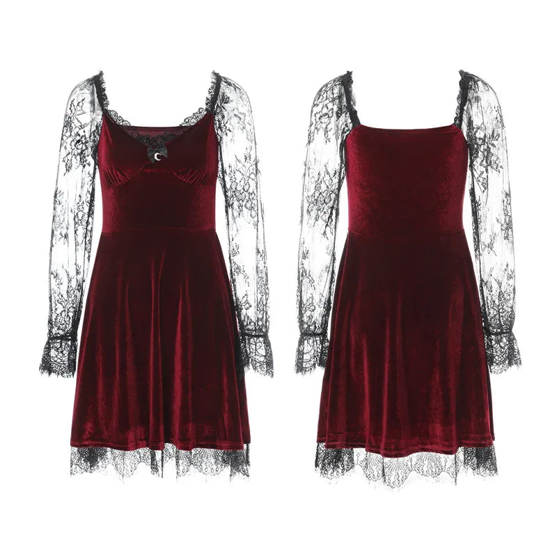 Dark Gothic V-Neck Midi Dress for Halloween Party Prom - Image 4