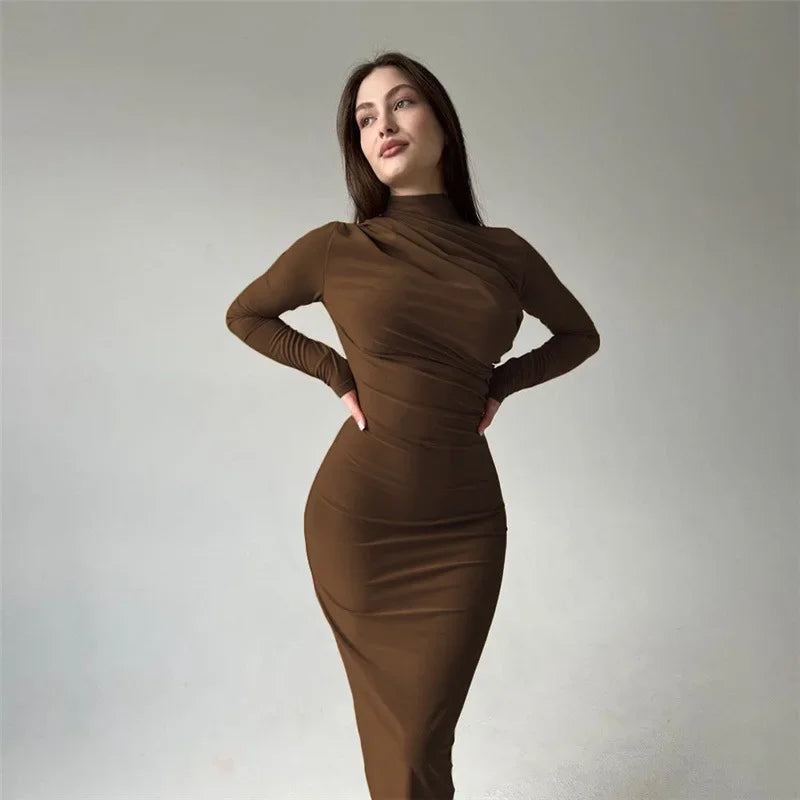 Ruched Bodycon Long Dress for Women - Slim Fit Maxi Party Dress - Image 10
