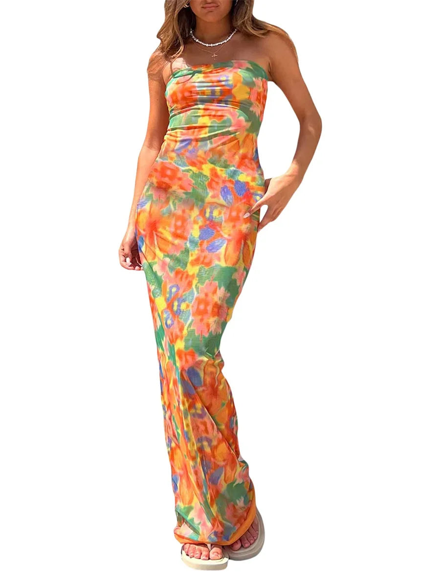 Flower Print Strapless Tube Dress for Summer Parties and Clubwear - Image 7