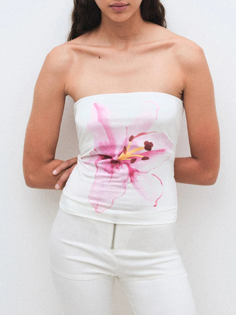 Flower Print Tube Tops: Strapless Slim Fit Bandeau Tanks - Image 4
