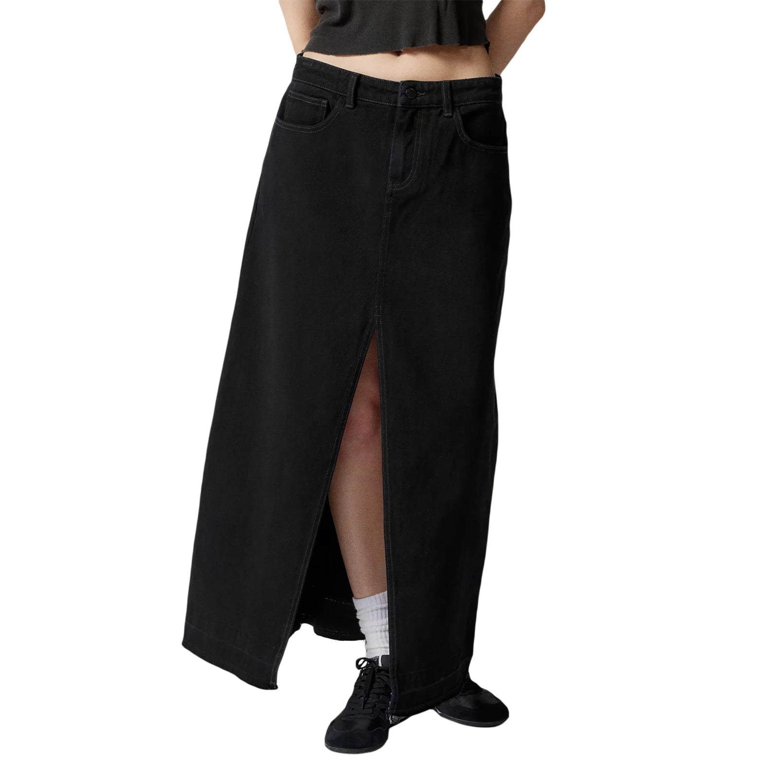 Women High Waist Front Split Denim Midi Skirt Streetwear - Image 7