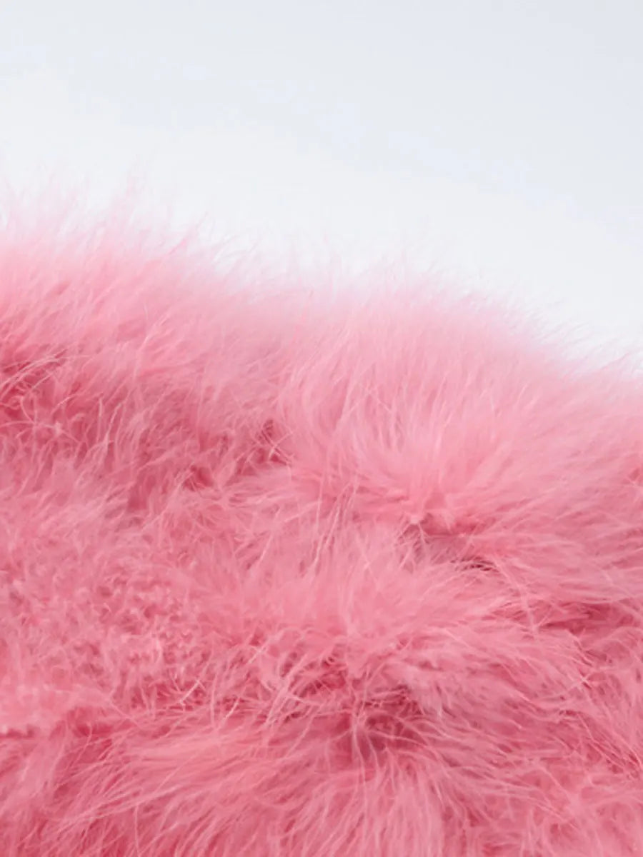 Pink Fur Feather Bodycon Dress: Strapless Backless Hollowed Clubwear - Image 6